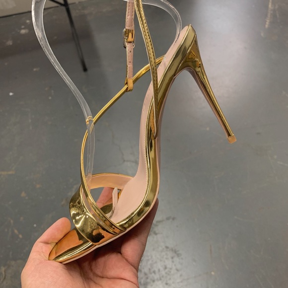 Women’s Barely There High Heel Stiletto Sandals in Metallic Gold Faux Leather - Picture 11 of 16